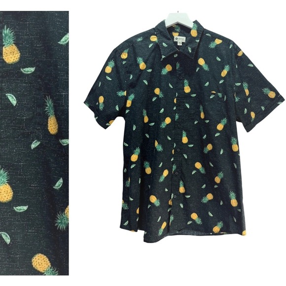 Haggar Other - Haggar Button Up Shirt Mens XL Black Pineapple Tropical Aloha Summer Casual Top